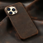 Retro Luxury Full Grain Cowhide Leather MagSafe Case for iPhone 16 Series