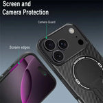 Military-Grade Luxury Carbon Fiber Pattern MagSafe Case with Foldable Stand for iPhone 17 Series
