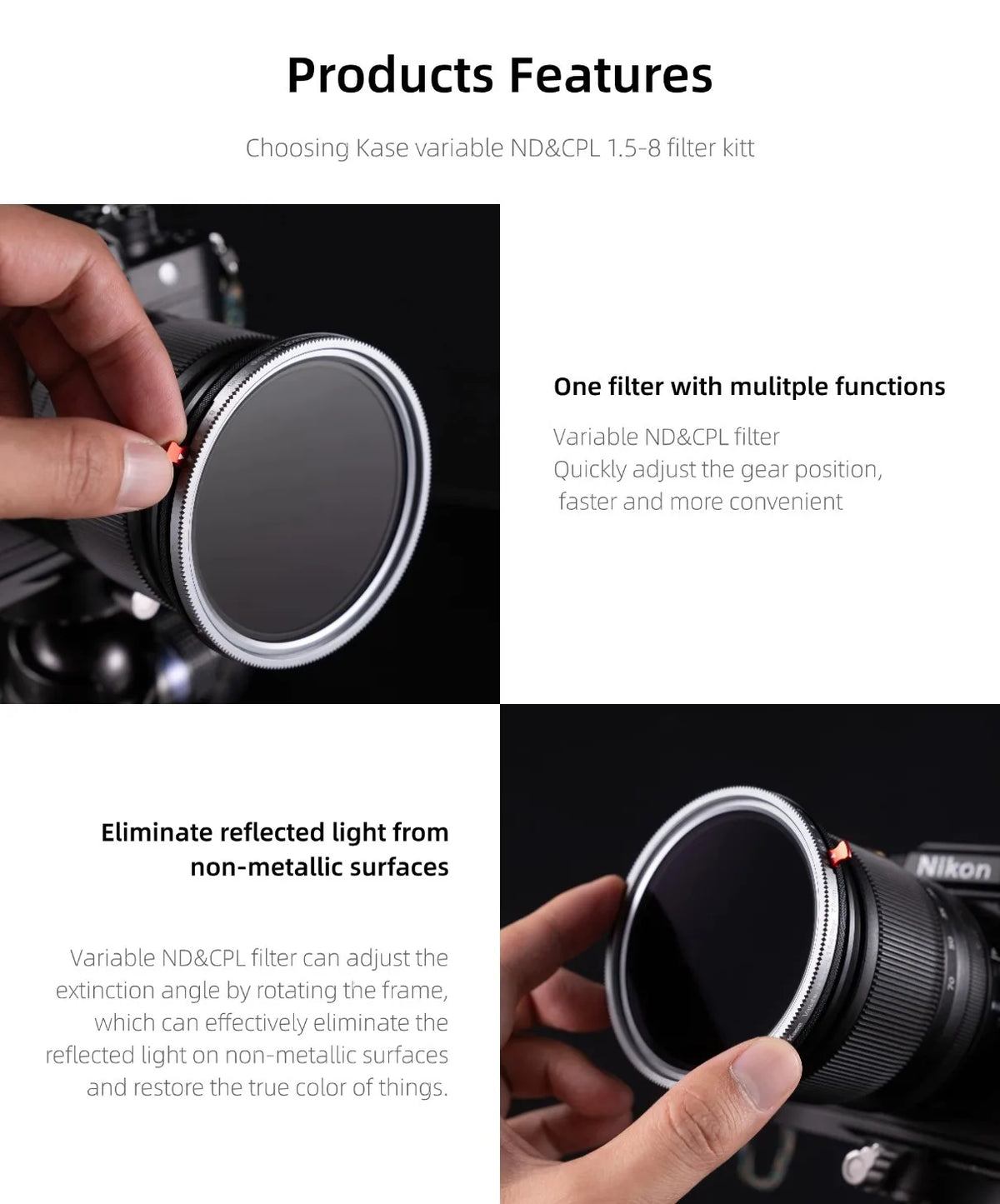 Kase ND1.5-8 Variable ND + CPL Polarizing Filter