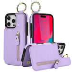 Protective Leather Case with Zipper Wallet & Ring Holder for iPhone 16 Series