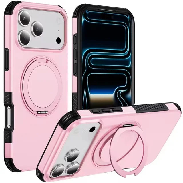 Dual-Layer MagSafe Case with 360° Rotating Ring Stand for iPhone 17 Series