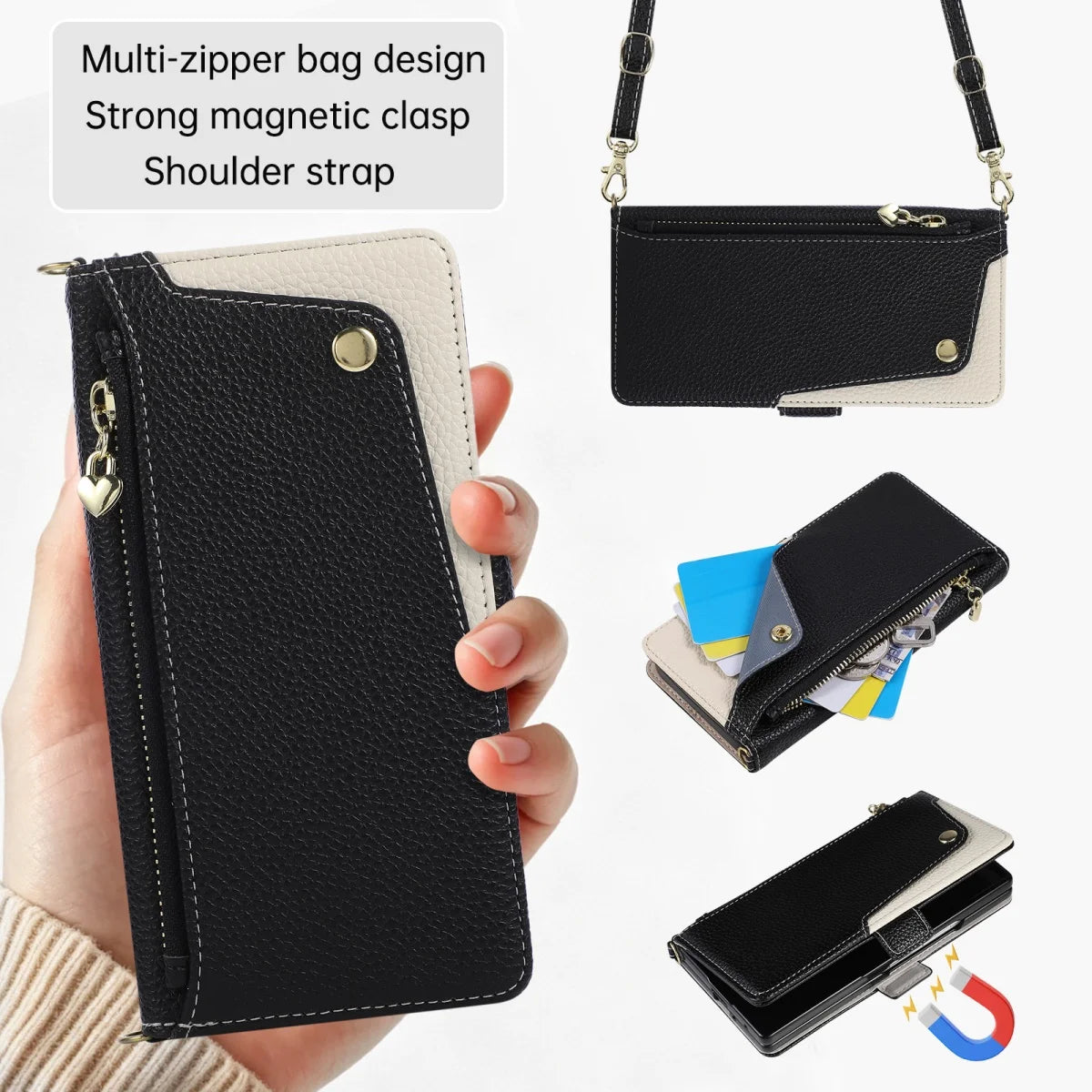 Crossbody Leather Wallet Case with Zipper Card Holder for Samsung Galaxy Z Fold 8 Ultra