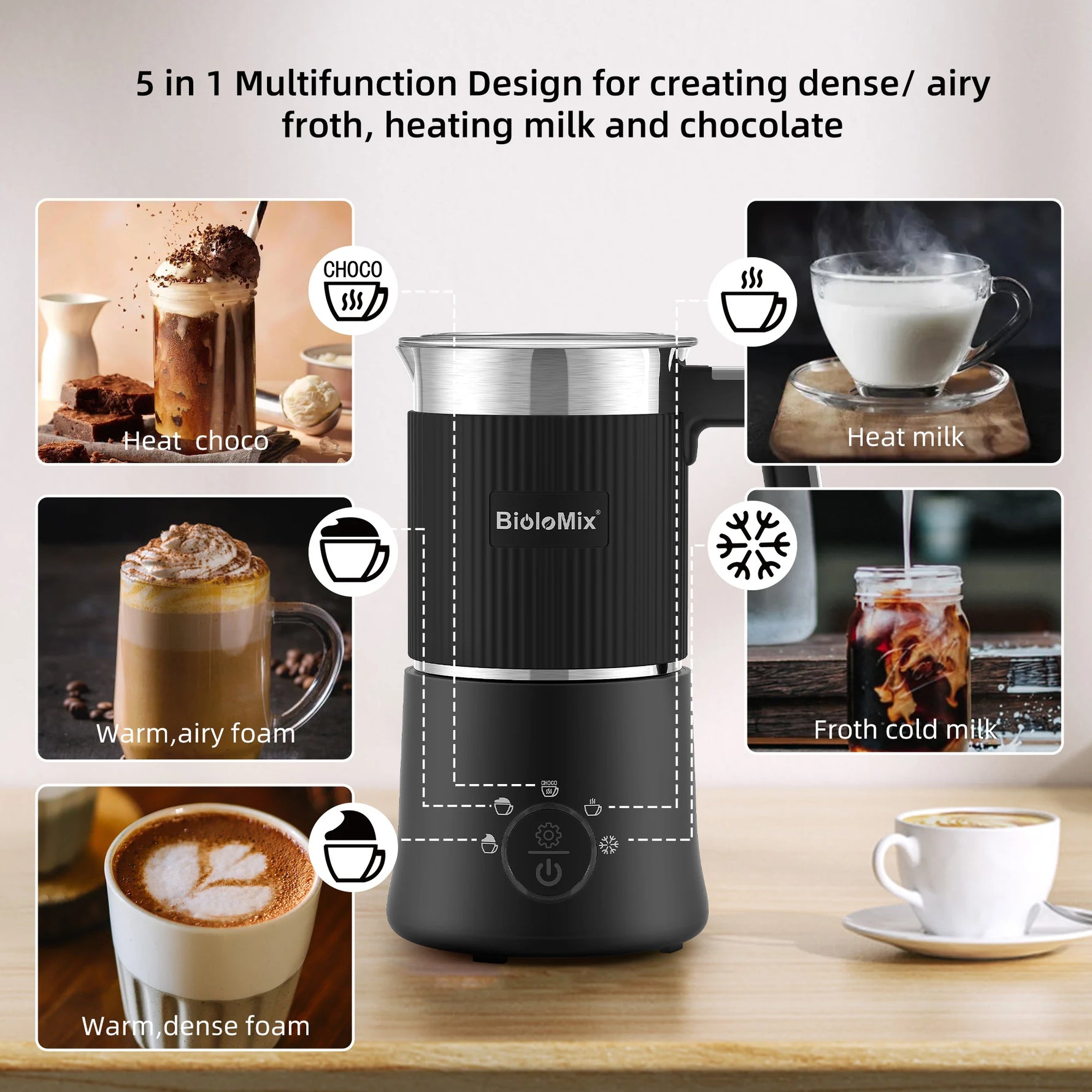 BioloMix 5-in-1 Automatic Milk Frother and Hot Chocolate Maker
