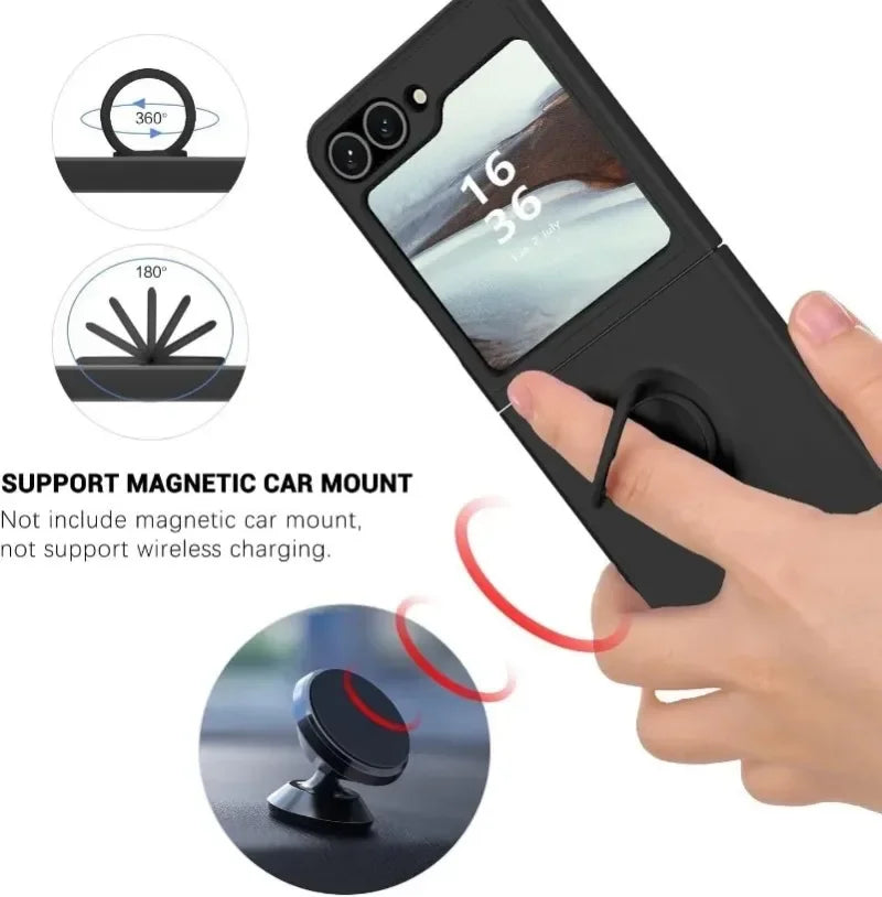 Liquid Silicone Phone Case with Ring Holder & Grip Stand for Samsung Galaxy Z Flip 6