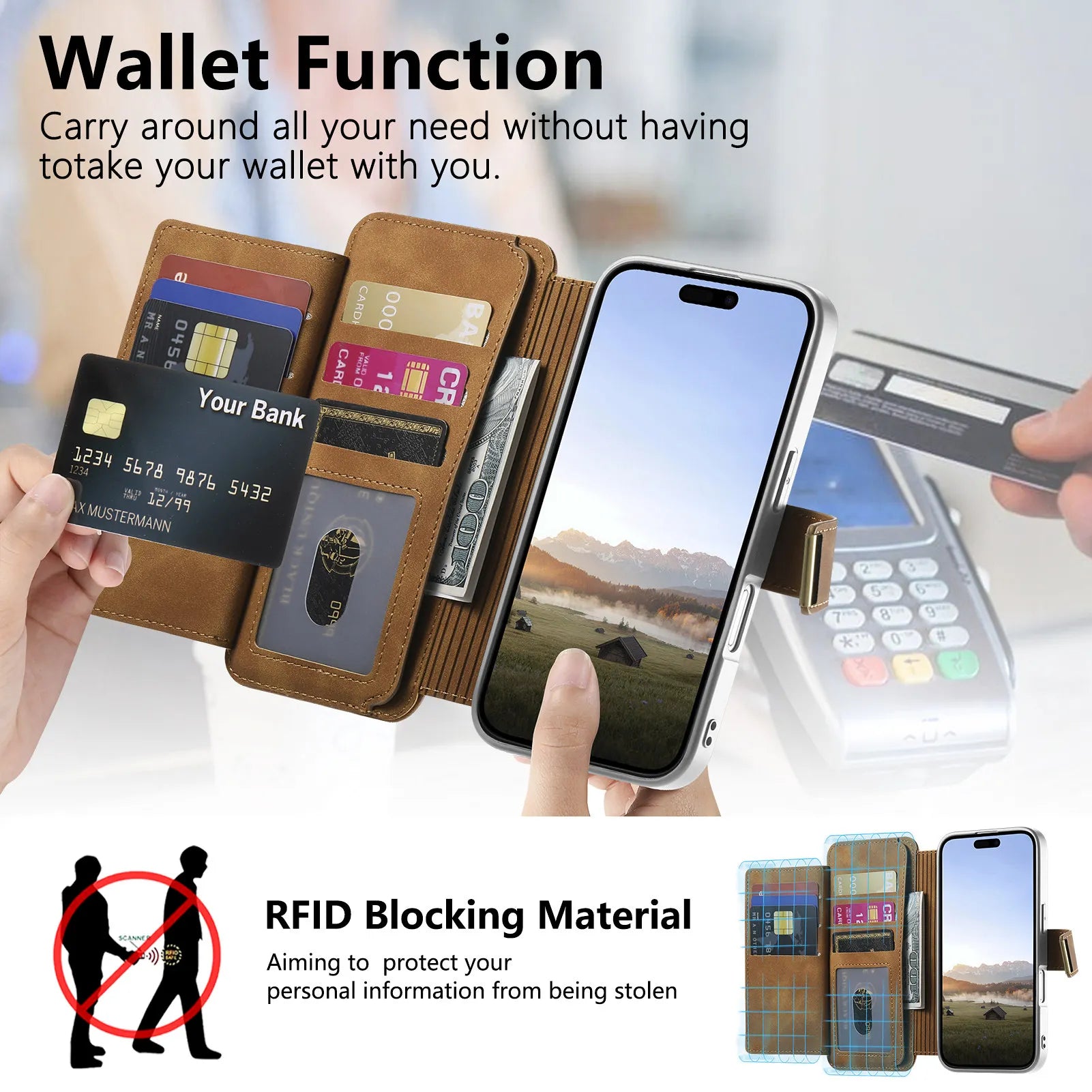 2-in-1 Detachable MagSafe Leather Wallet Case with Ring for iPhone 17 Series