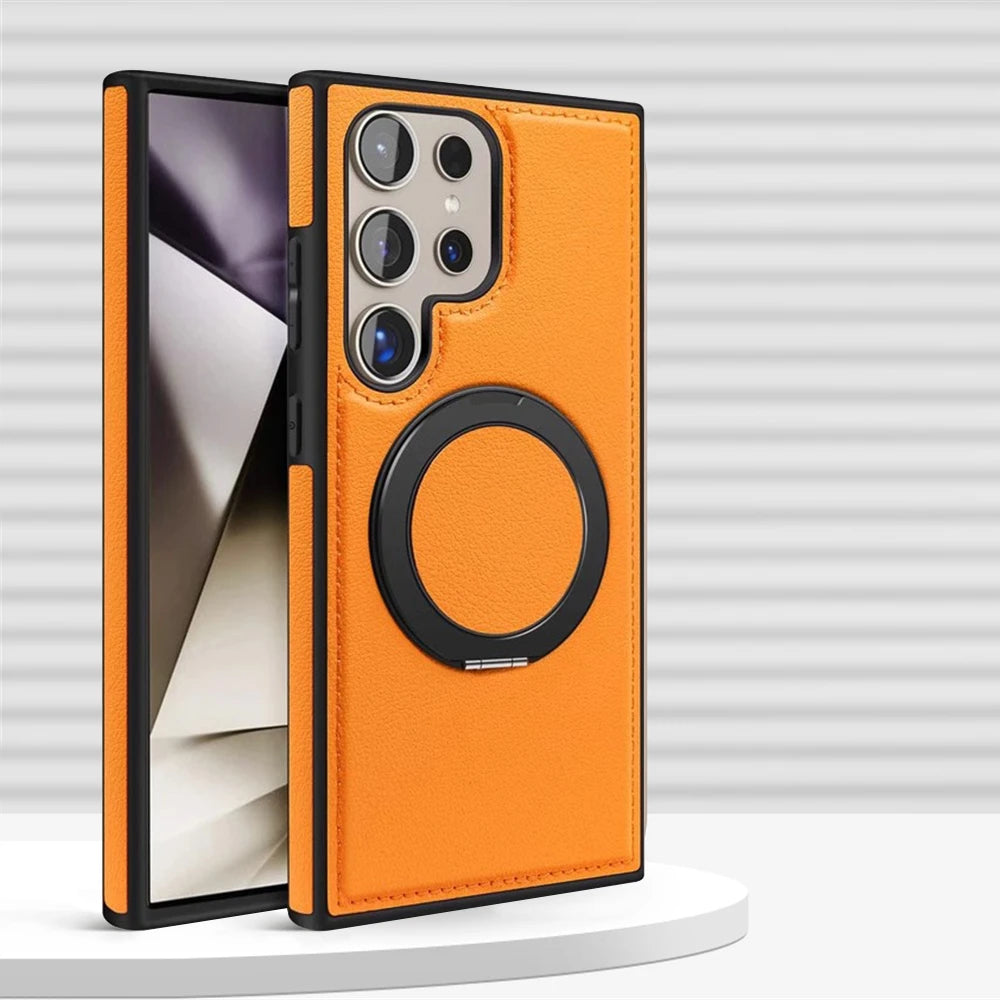 Samsung Galaxy S25 Series Leather Case with 360° Rotating Stand