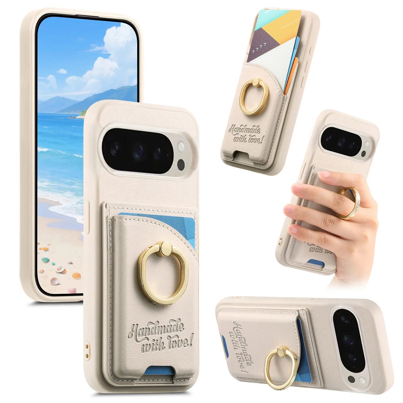 Google Pixel 9 Series Leather Wallet Case with Ring Holder and Kickstand