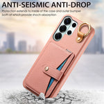 Grain Leather Flip Case with Built-In Makeup Mirror and Ring Holder for Samsung Galaxy S25 Series