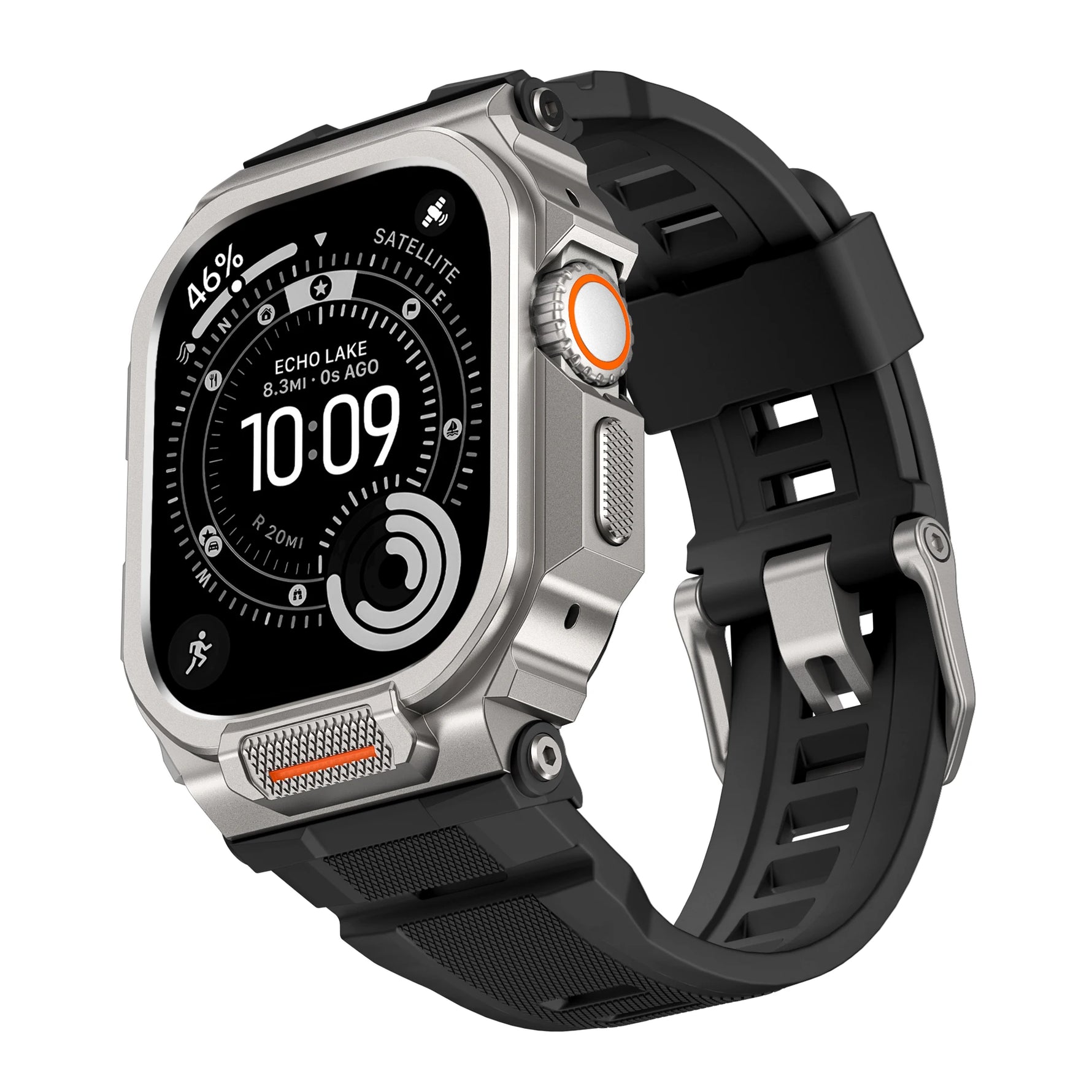 Heavy Duty Metal Bumper Case with Silicone Strap for Apple Watch Ultra