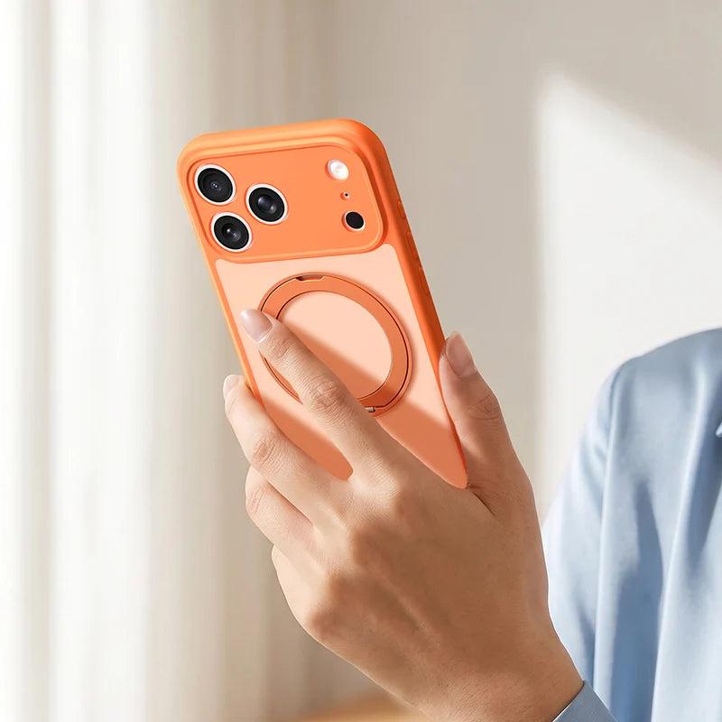 Translucent MagSafe Case with 360° Rotating Ring Stand for iPhone 17 Series