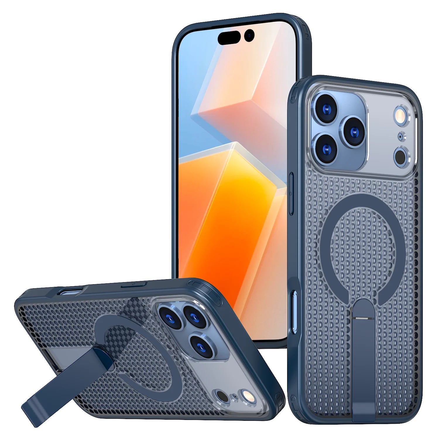 Honeycomb Mesh Cooling MagSafe Shockproof Armor Case with Alloy Bracket for iPhone 17 Series