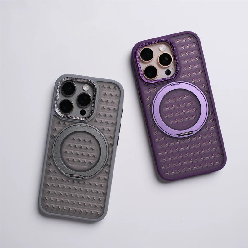 Frosted Grid Mesh MagSafe Case with 360° Rotating Kickstand for iPhone 16 Series