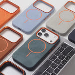 Luxury Elephant Grain PU Leather MagSafe Case with Alloy Lens Frame for iPhone 17 Series