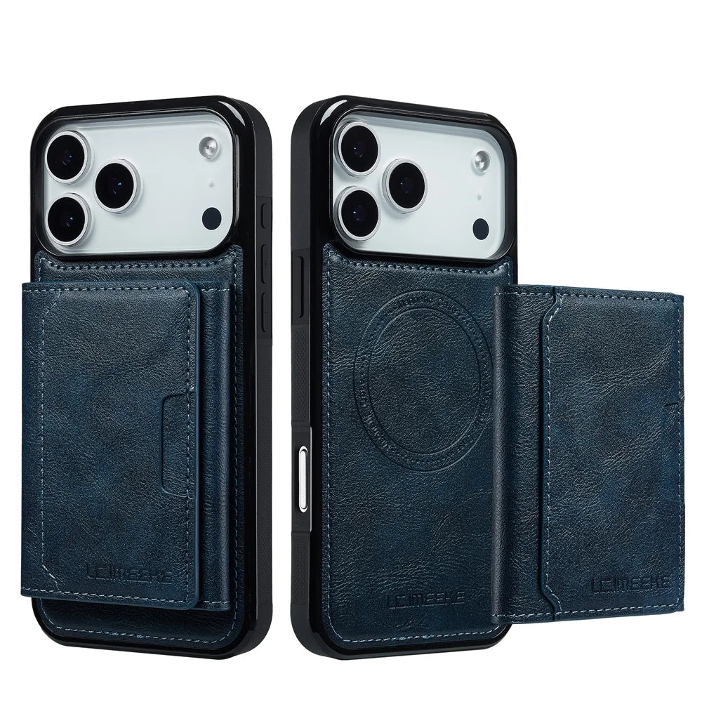 Luxury MagSafe Leather Wallet Case with Detachable Card Holder for iPhone 17 Series