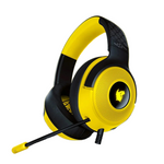 Razer and Pokemon branded headphones on a yellow and black background