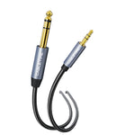 Audio cable with gold connectors on a white background