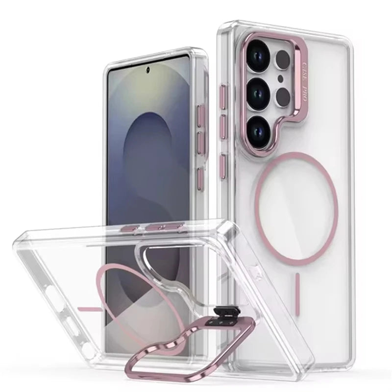 Crystal Clear Shockproof MagSafe Case with Camera Kickstand for Samsung Galaxy S26 Series