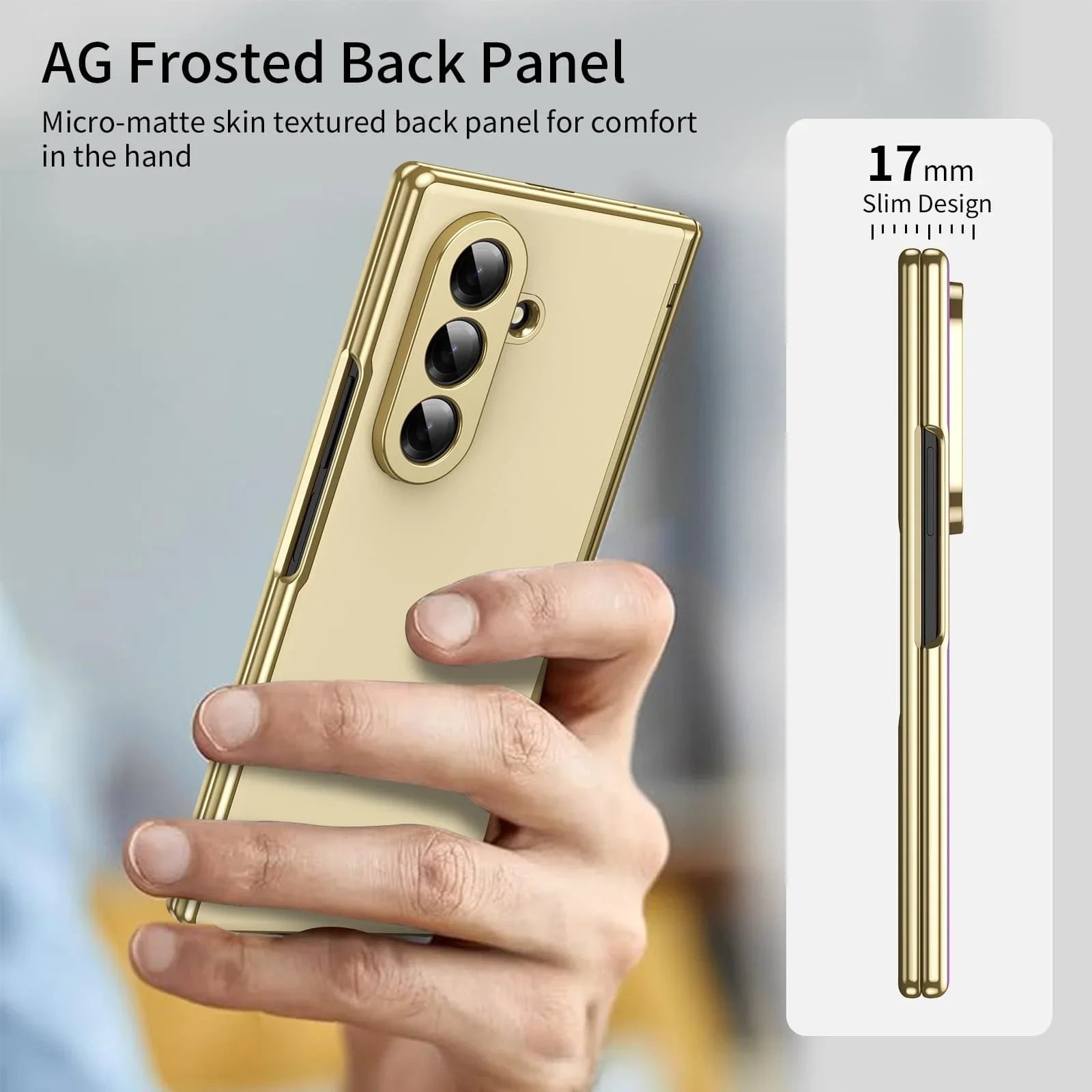 Samsung Galaxy Z Fold7 Matte Leather Case with Gold Edges & Durable Film