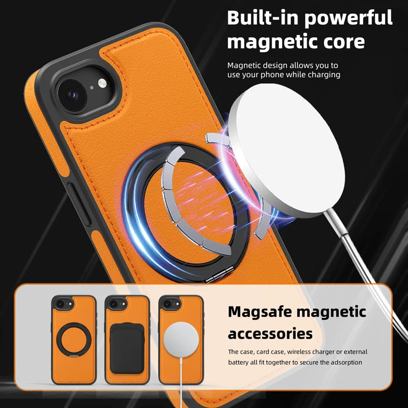 Shockproof Magnetic PC + TPU Case with 360° Rotating Ring Holder for iPhone 16e
