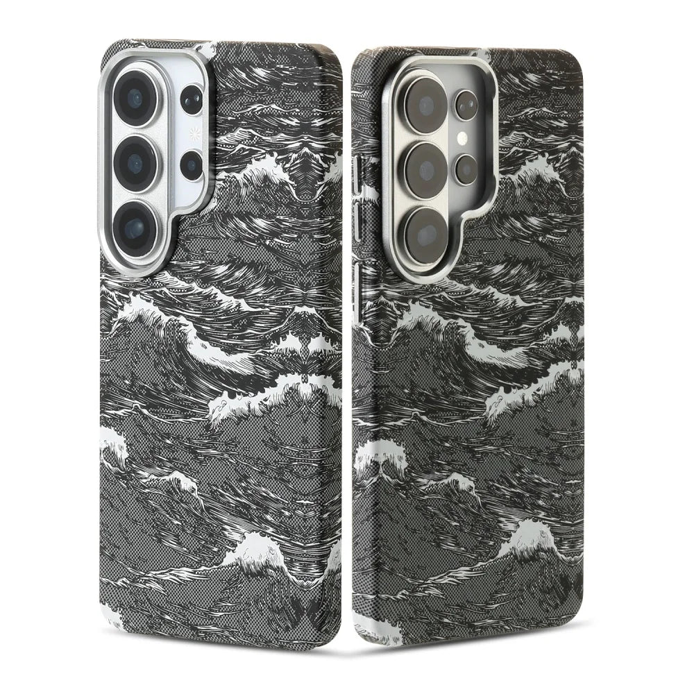 Embossed Wave Pattern Magnetic Case with Raised Lens Ring Protection for Samsung Galaxy S24 Series