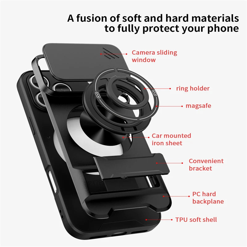 MagSafe Compatible Case for iPhone 17 Series with Rotating Ring and Camera Cover