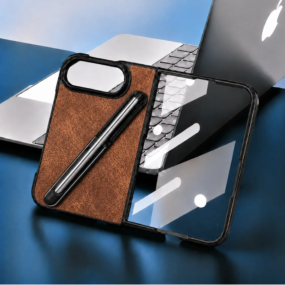 Vegan Leather Foldable Case With Built-In Capacitive Stylus for iPhone Duo