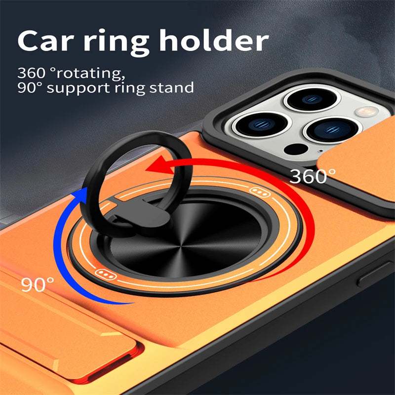 MagSafe Compatible Case for iPhone 15 Series with Rotating Ring and Camera Cover
