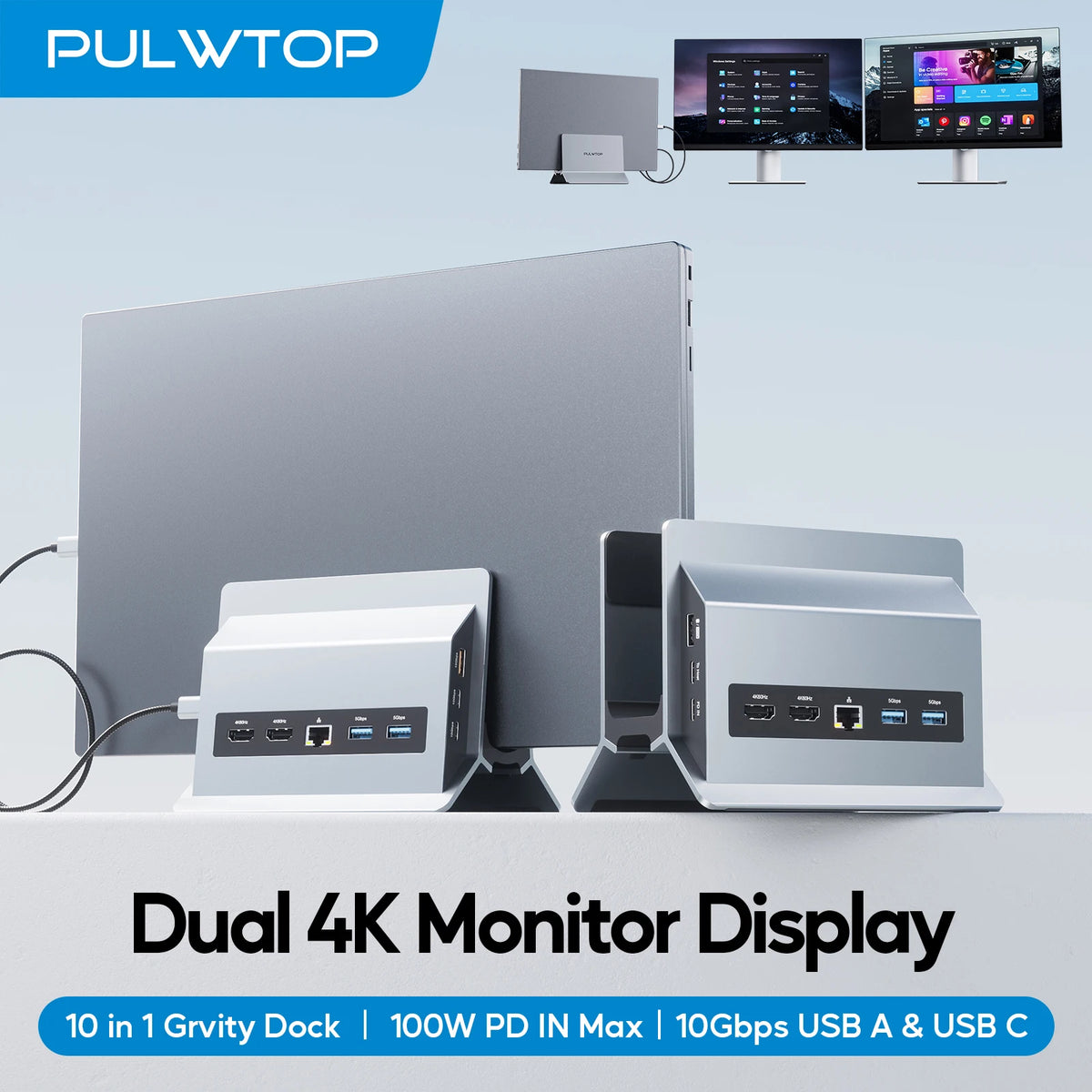 PULWTOP Dual 4K Monitor USB-C Docking Station
