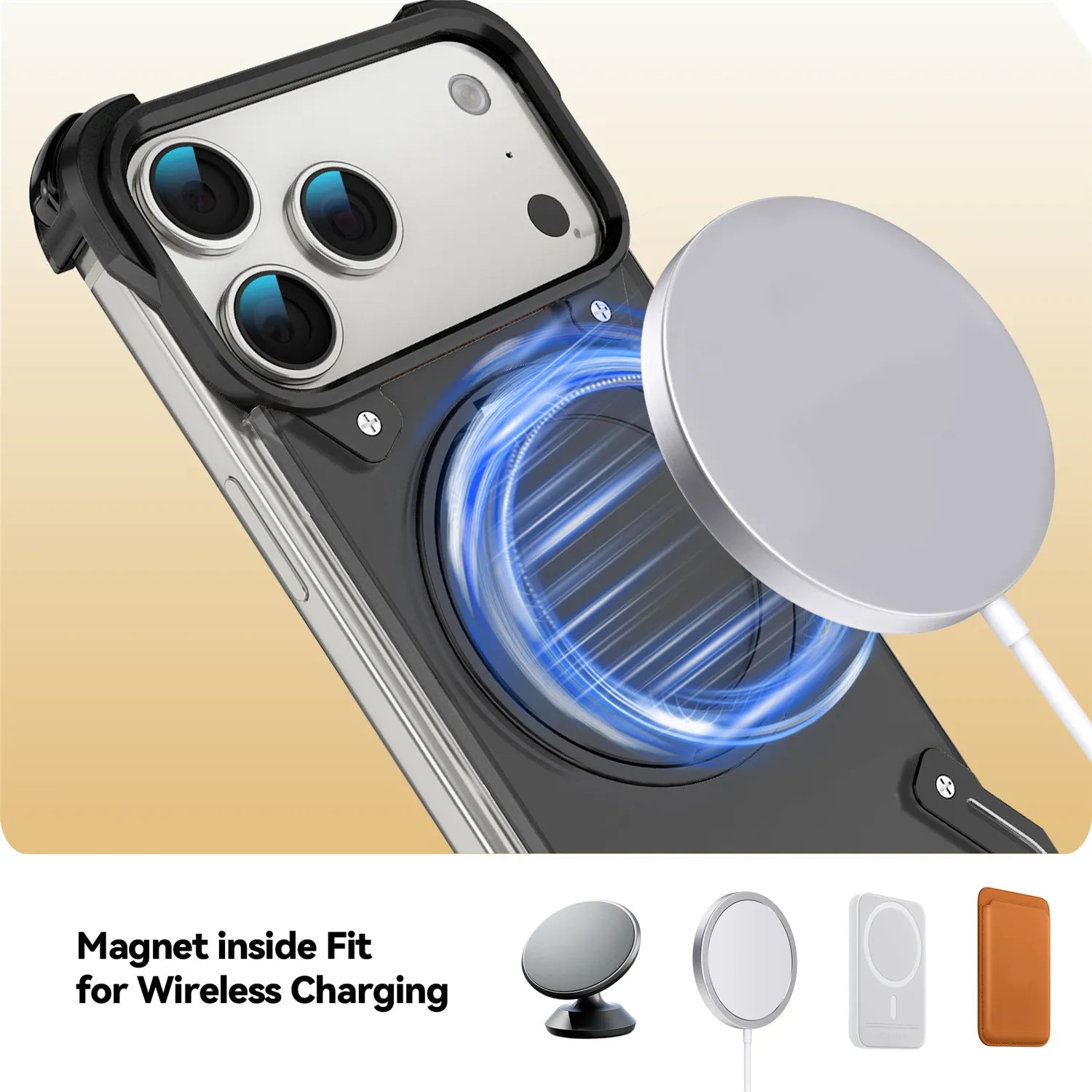 Frameless Aluminum MagSafe Armor Case with 360° Rotating Ring Stand for iPhone 17 Pro & iPhone 17 Pro Max