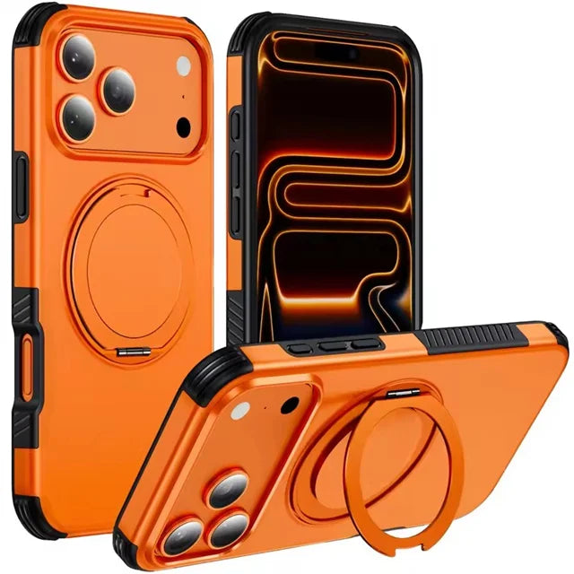 Dual-Layer MagSafe Case with 360° Rotating Ring Stand for iPhone 17 Series