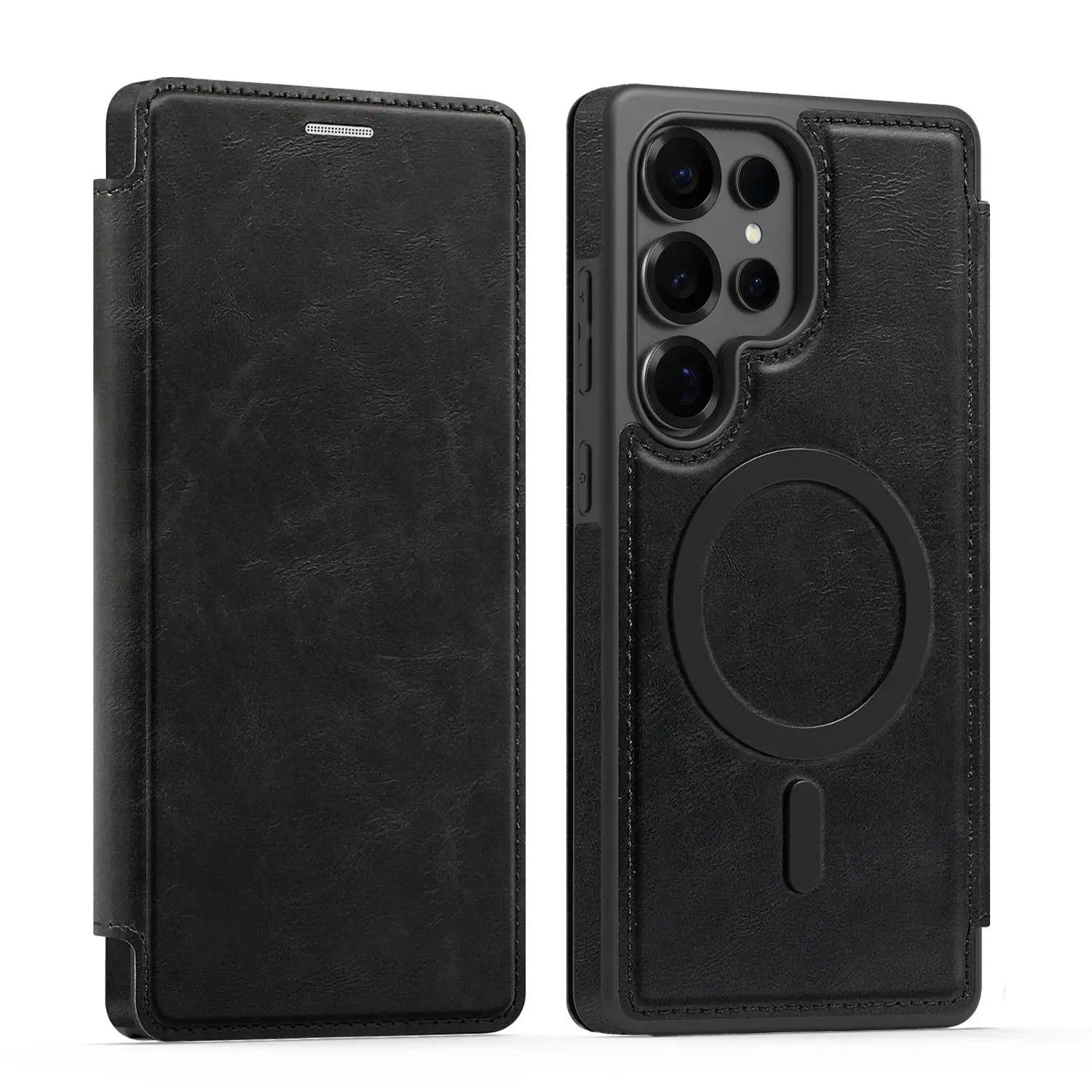 Black phone case with magnetic design on a white background