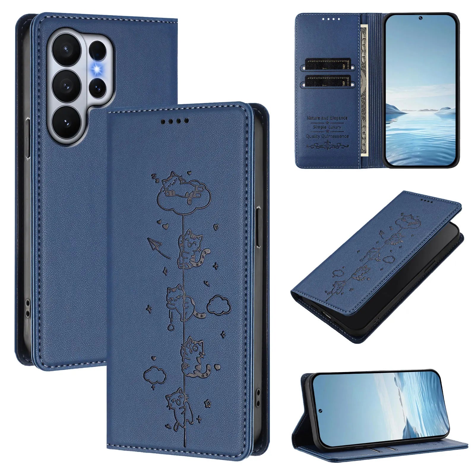 Cute Cat Embossed Leather Wallet Case for Samsung Galaxy S26 Series