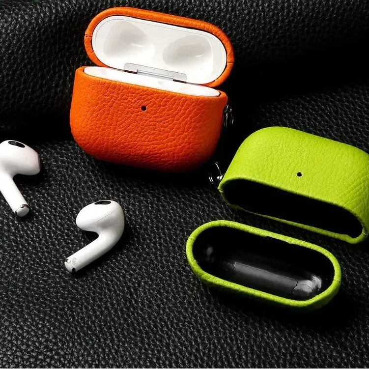 Lychee Pattern Cowhide Case with Secure Buckle for AirPods 4