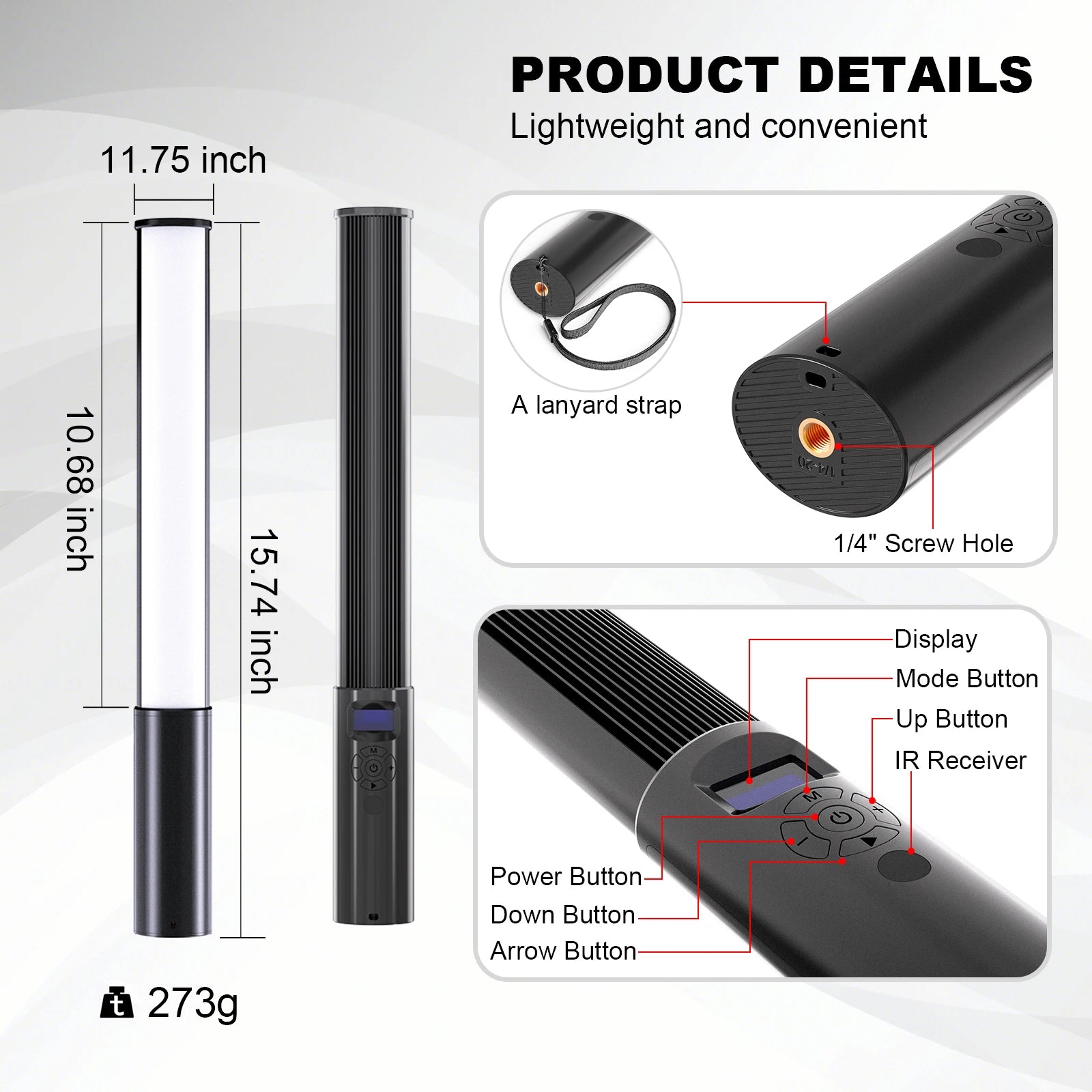 LUXCEO P400/P400S RGB LED Video Light Tube with CRI 95+ Full Color