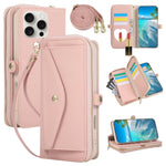 iPhone 15 Series Crossbody Wallet Case with Built-In Mirror and Kickstand