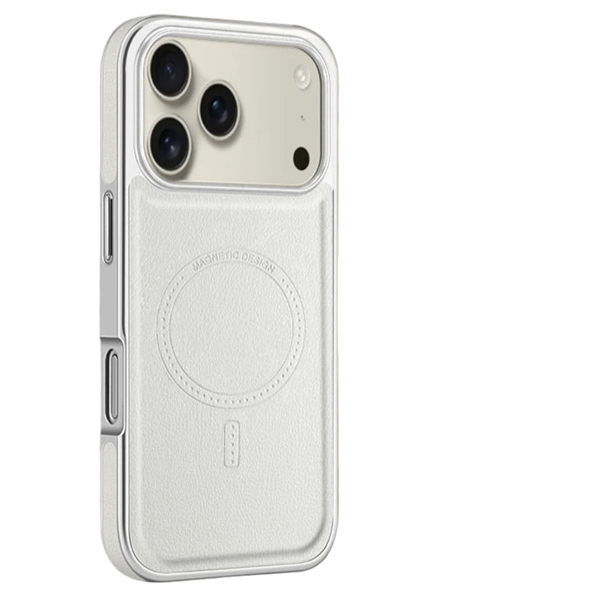 Luxury Plating Frame PU Leather Shockproof MagSafe Case for iPhone 17 Series