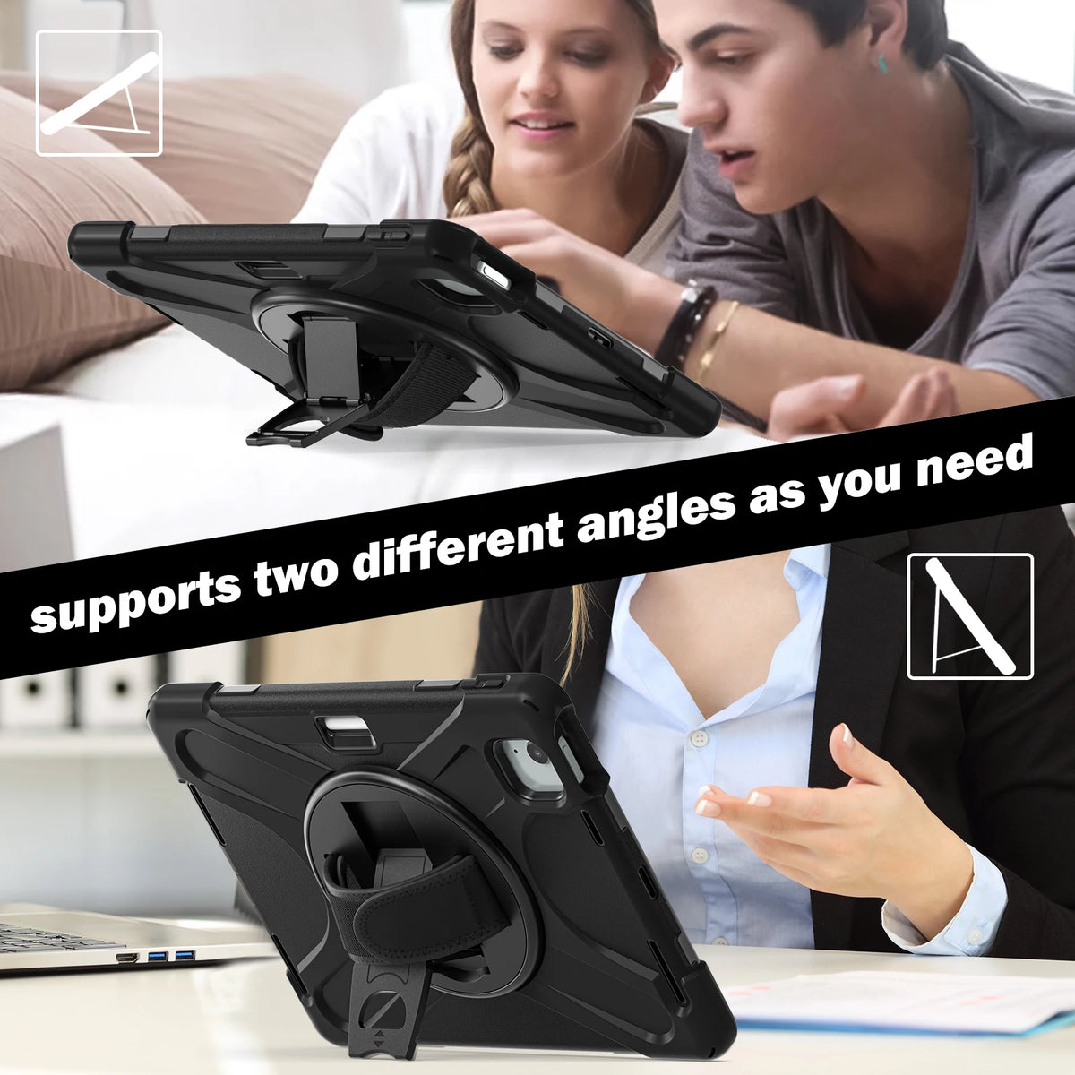 Hard PC Shockproof Case with Adjustable Hand Strap for iPad Air M2 (2024)