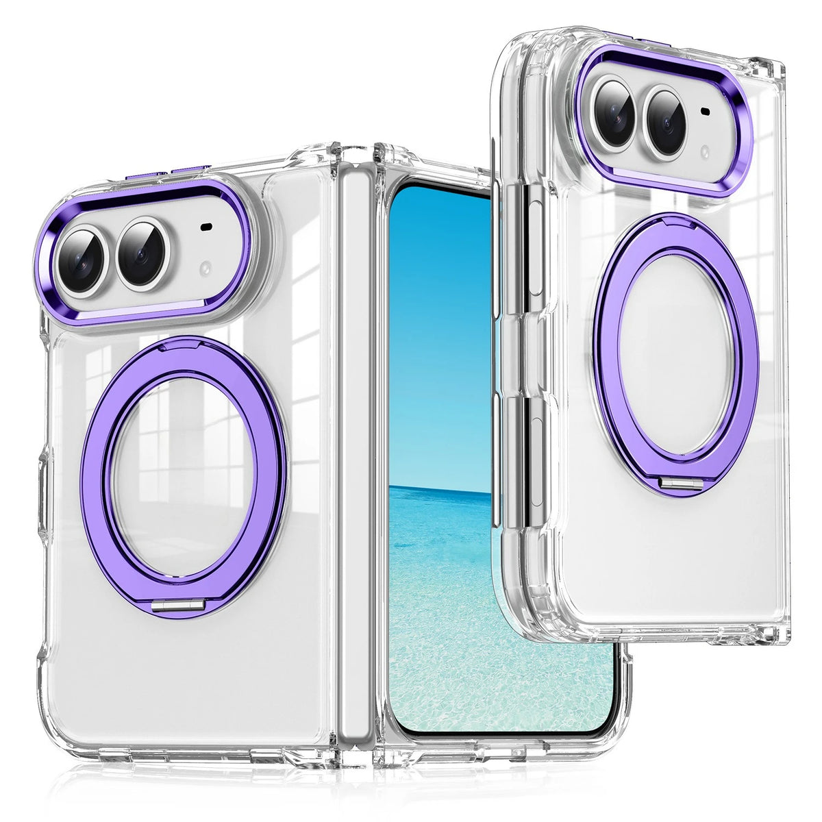 Shockproof Clear MagSafe Case with 360° Rotating Kickstand Ring for iPhone Duo