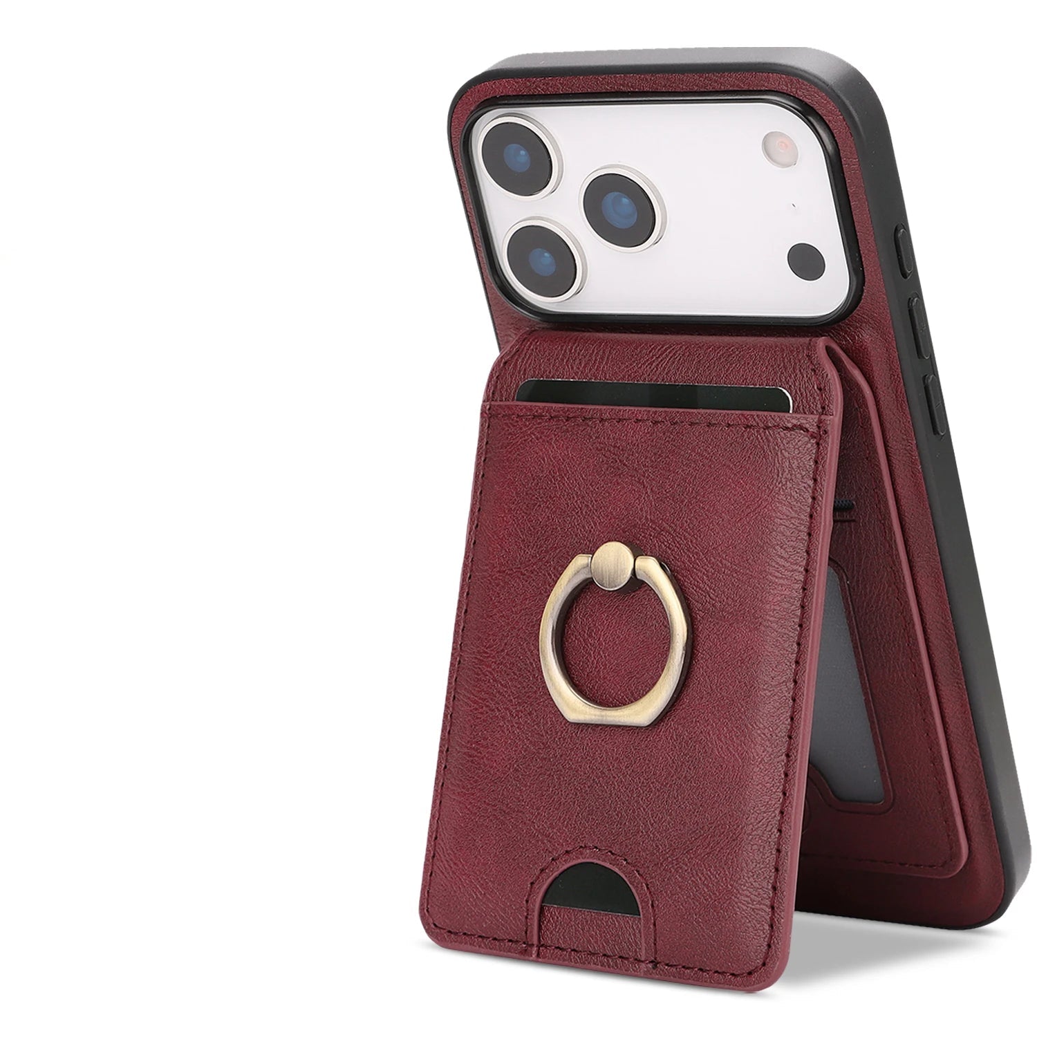 MagSafe Compatible Leather Case with Removable Vertical Card Slot for iPhone 17 Series