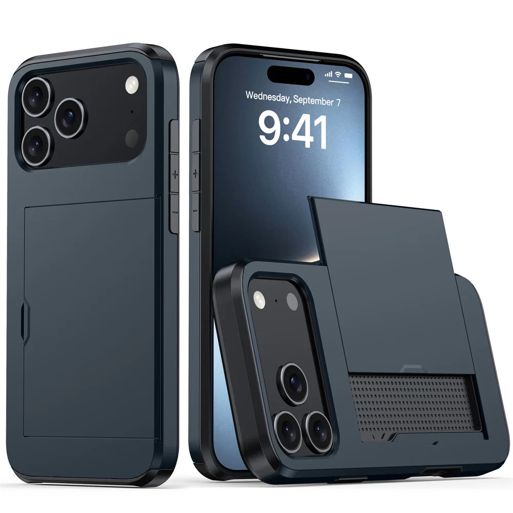 Heavy-Duty Armor Case with Built-In Card Holder for iPhone 17 Series