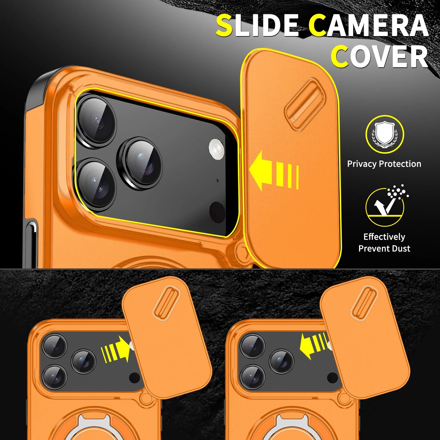 Durable Heavy Duty Case with Camera Slide Cover & Magnetic Ring Kickstand for iPhone 17 Series