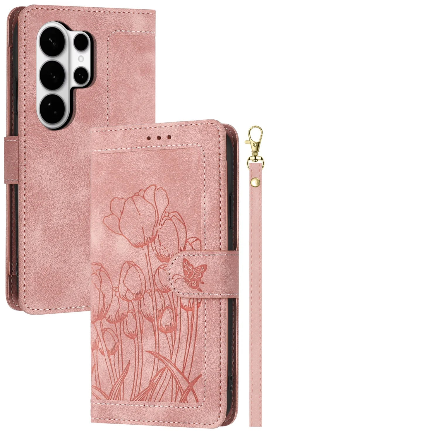 Leather Tulip Wallet Phone Case with Card Slots for Samsung Galaxy S26 Series