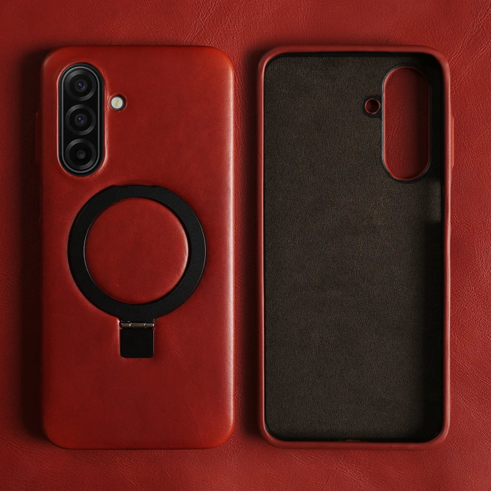 Textured Leather Case with 90° Rotating Magnetic Bracket Stand for Samsung Galaxy A36