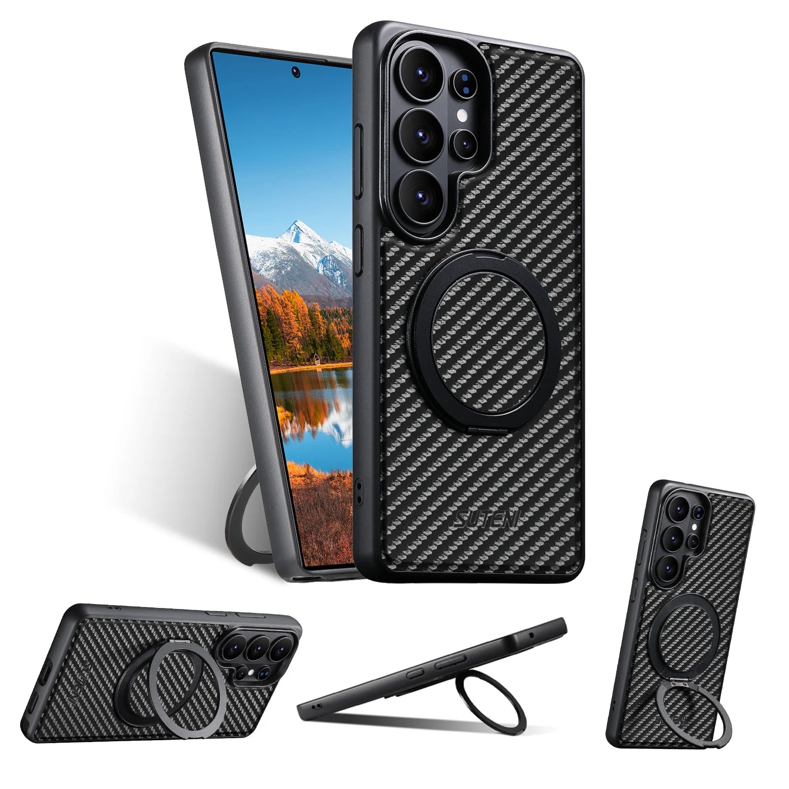 Premium Carbon Fiber Style Magnetic Leather Case for Samsung Galaxy S26 Ultra