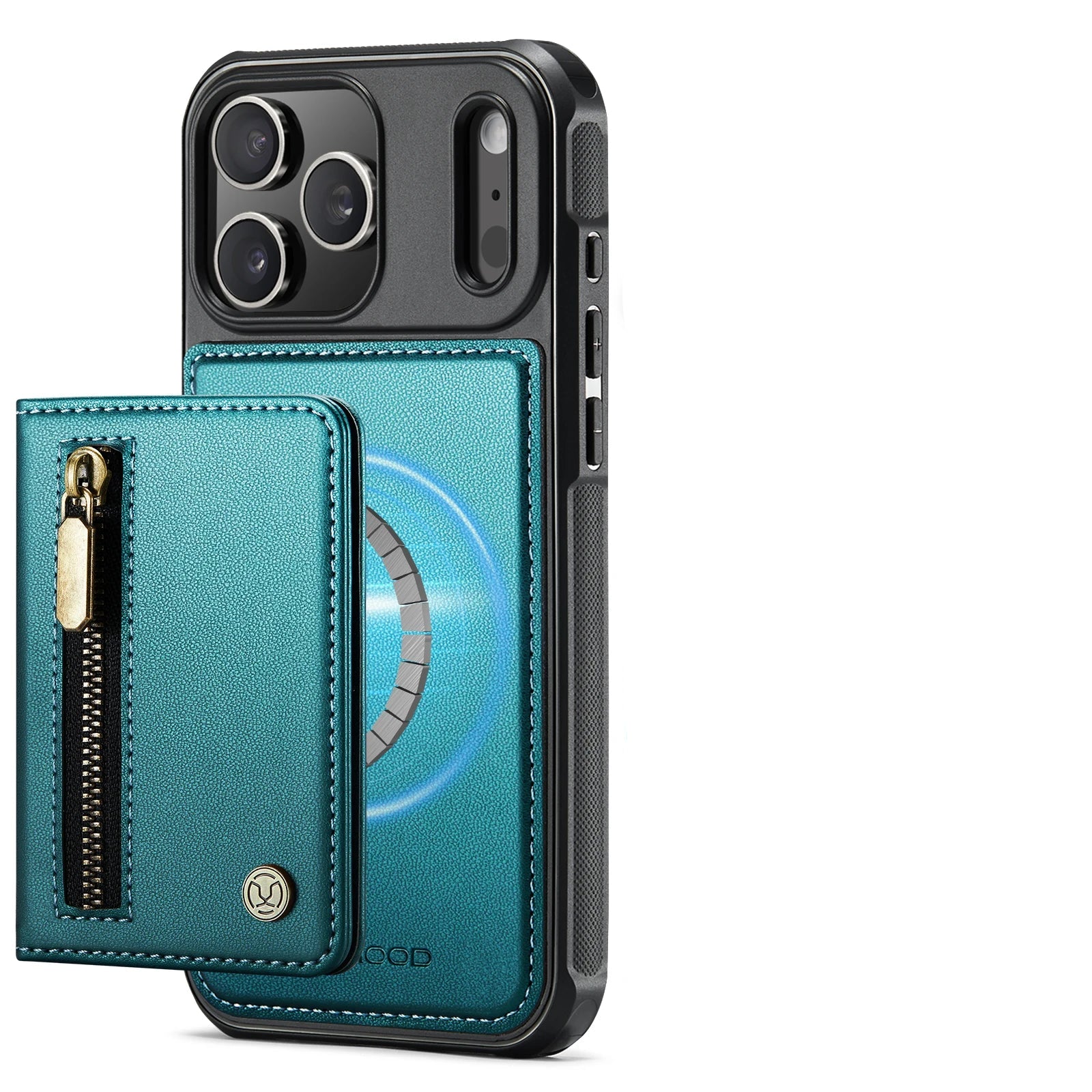 2-in-1 Detachable PU Leather MagSafe Case with Zippered RFID Card Slot for iPhone 17 Series