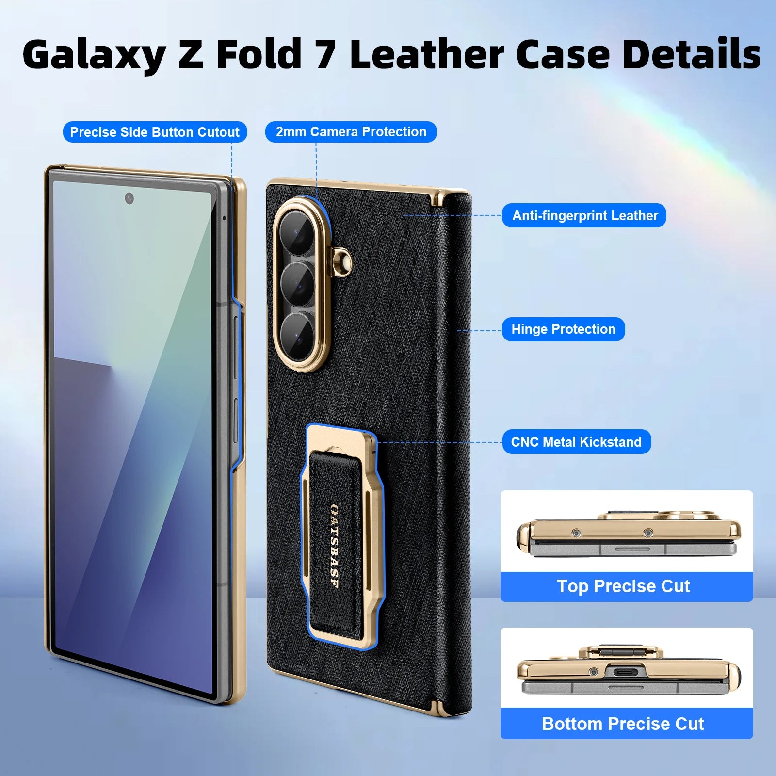 Samsung Galaxy Z Fold 7 Leather Case with 360° Rotating Stand & Strap