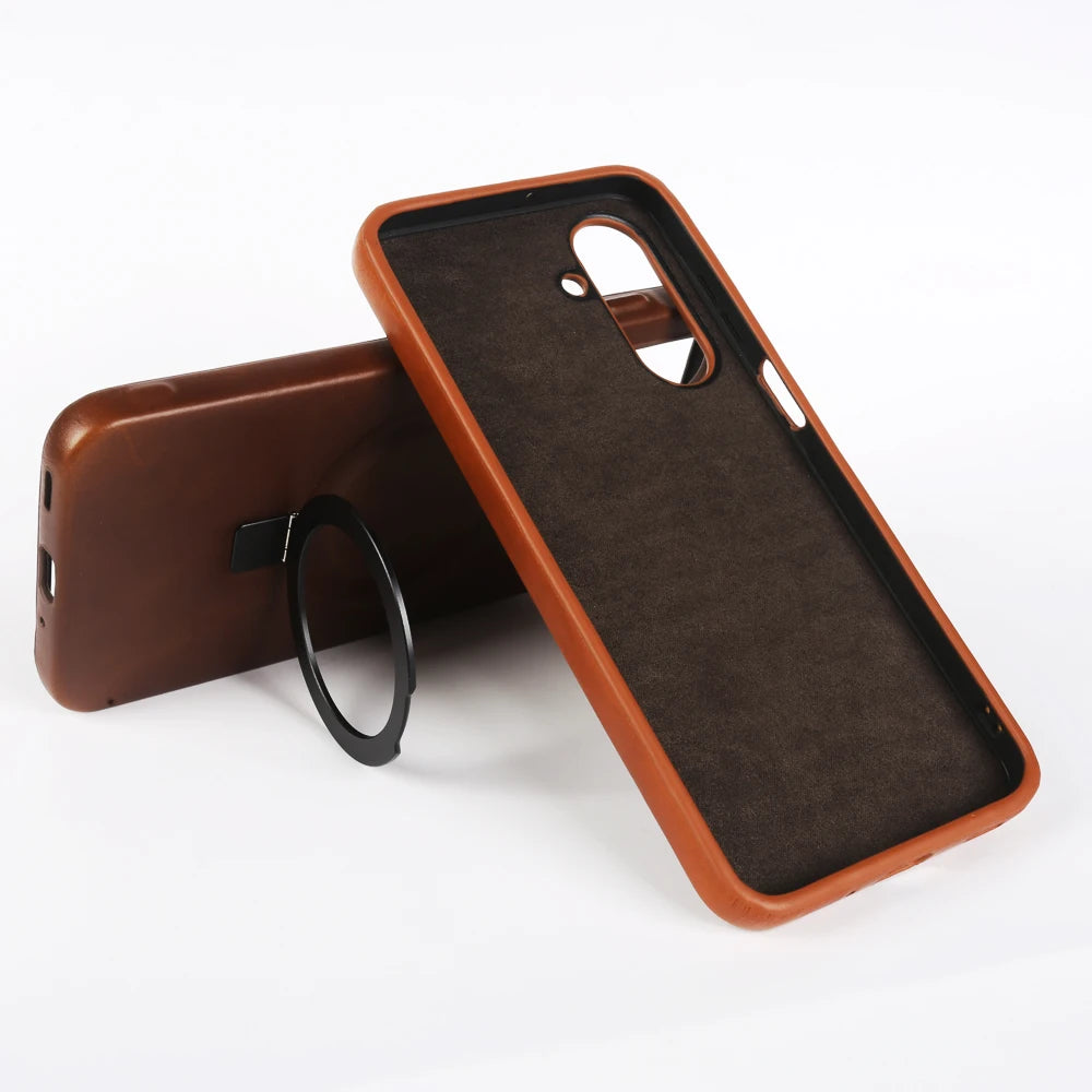 Textured Leather Case with 90° Rotating Magnetic Bracket Stand for Samsung Galaxy A36
