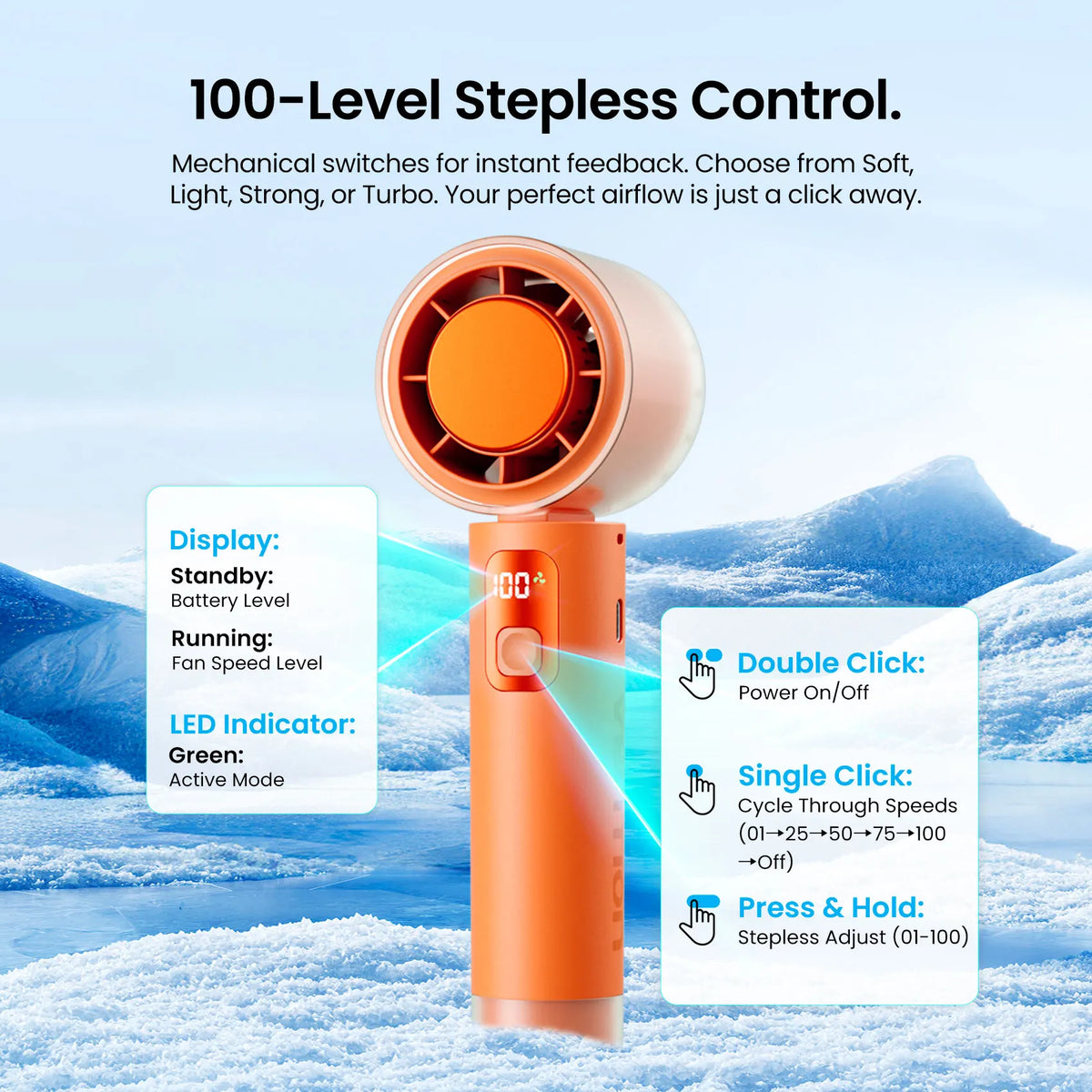 Vention Foldable Handheld Fan with LED Display and Lanyard