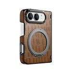 Crocodile-Pattern Leather MagSafe Case with 360° Rotating Ring Stand for iPhone Duo