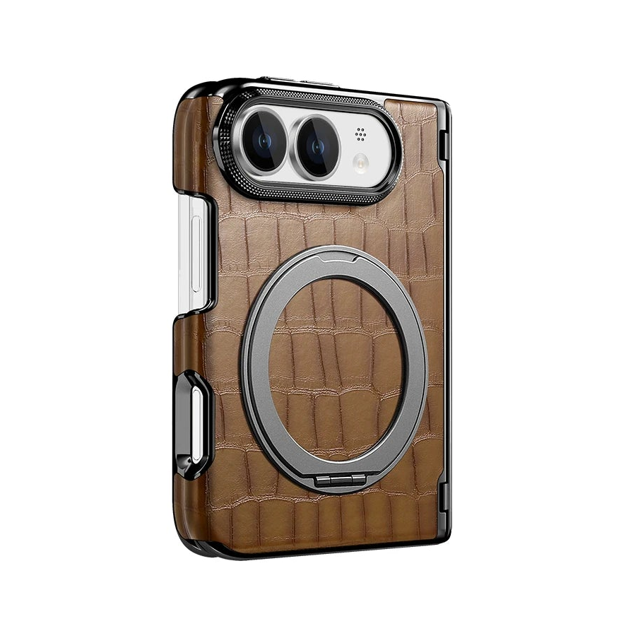 Crocodile-Pattern Leather MagSafe Case with 360° Rotating Ring Stand for iPhone Duo
